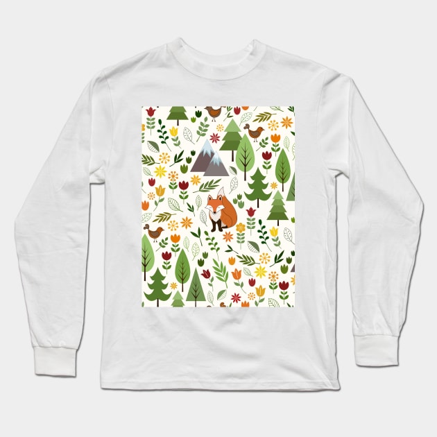 Scandinavian Style Illustrations on Cream Pattern Long Sleeve T-Shirt by NataliePaskell